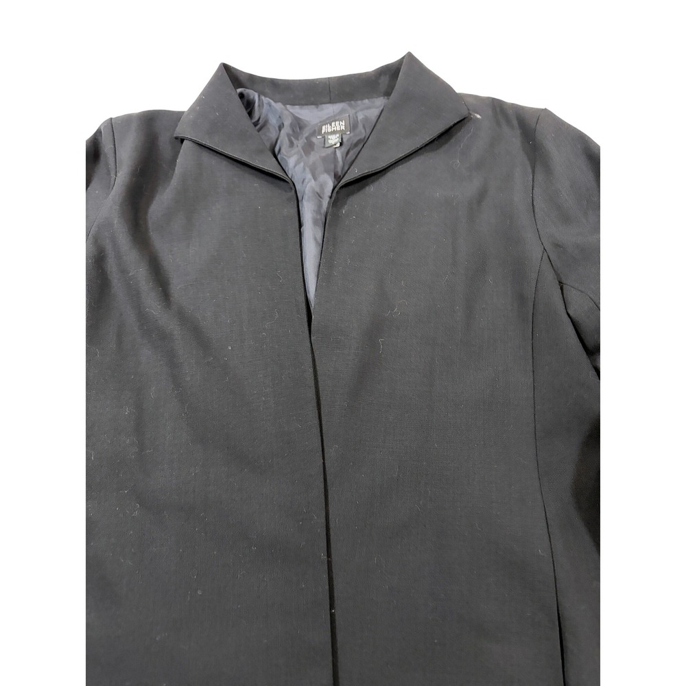 Eileen Fisher Black 100% Italian Wool Open Front Blazer Jacket Womens Large L - Picture 2 of 10